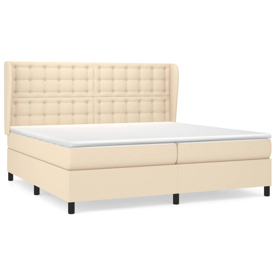 Boxspring Met Matras Stof Kleurig Crème 200 x 200 cm Knopen