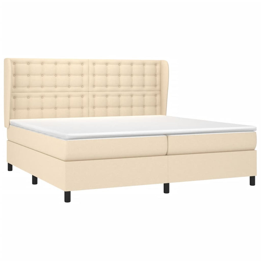 Boxspring Met Matras Stof Kleurig Crème 200 x 200 cm Knopen