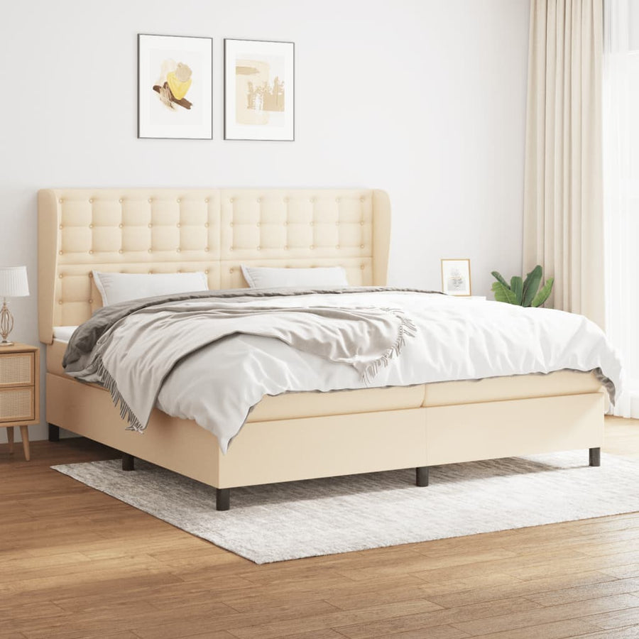 Boxspring Met Matras Stof Kleurig Crème 200 x 200 cm Knopen