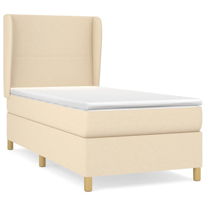 Boxspring met matras stof crèmekleurig 100x200 cm 100 x 200 cm Effen ontwerp