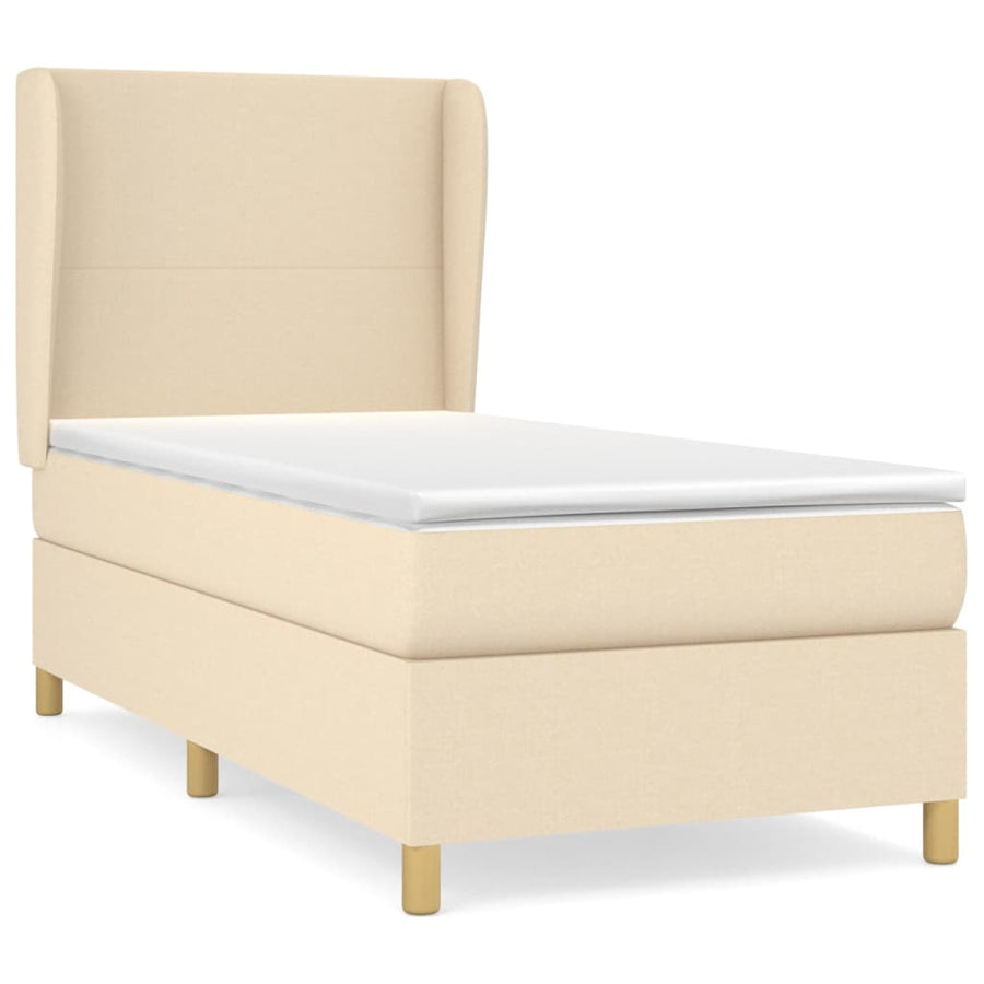 Boxspring met matras stof crèmekleurig 100x200 cm 100 x 200 cm Effen ontwerp