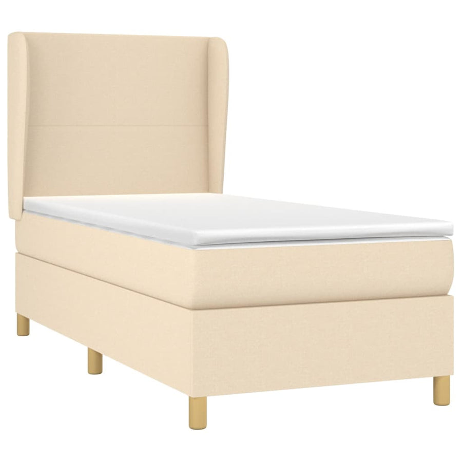 Boxspring met matras stof crèmekleurig 100x200 cm 100 x 200 cm Effen ontwerp