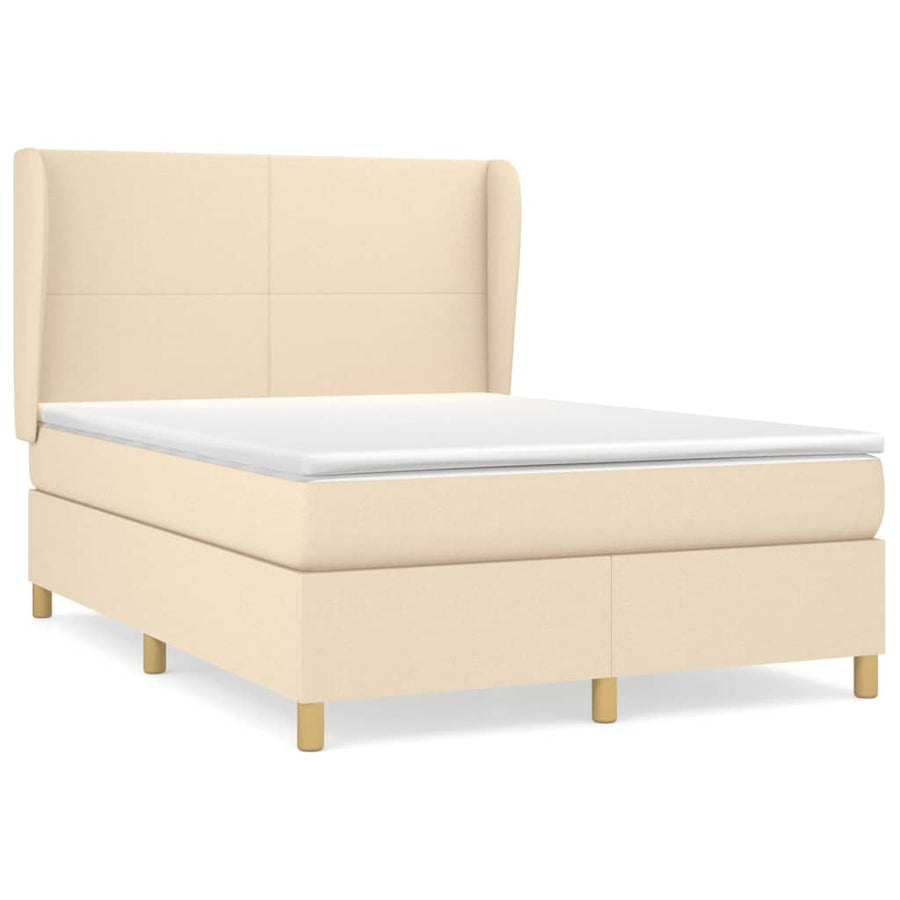 Boxspring met matras stof crèmekleurig 140x200 cm 140 x 200 cm Effen ontwerp