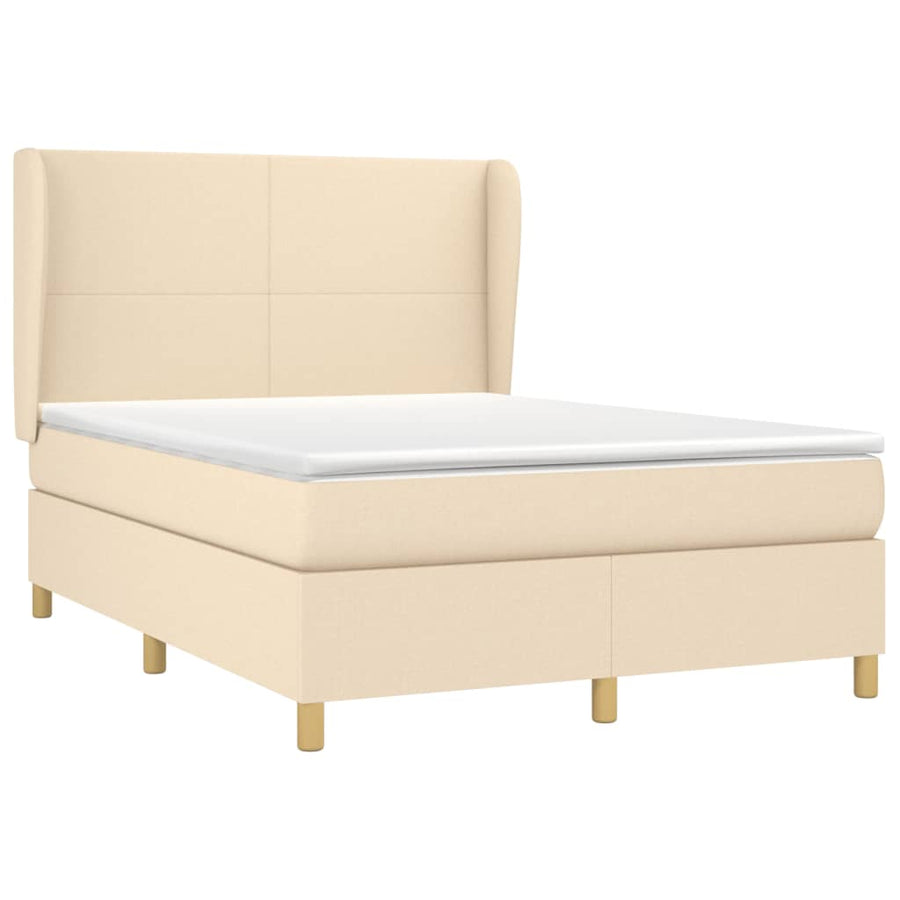 Boxspring met matras stof crèmekleurig 140x200 cm 140 x 200 cm Effen ontwerp