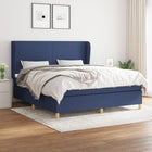 Boxspring Met Matras Stof Blauw 160X200 Cm Blauw 160 x 200 cm Effen ontwerp