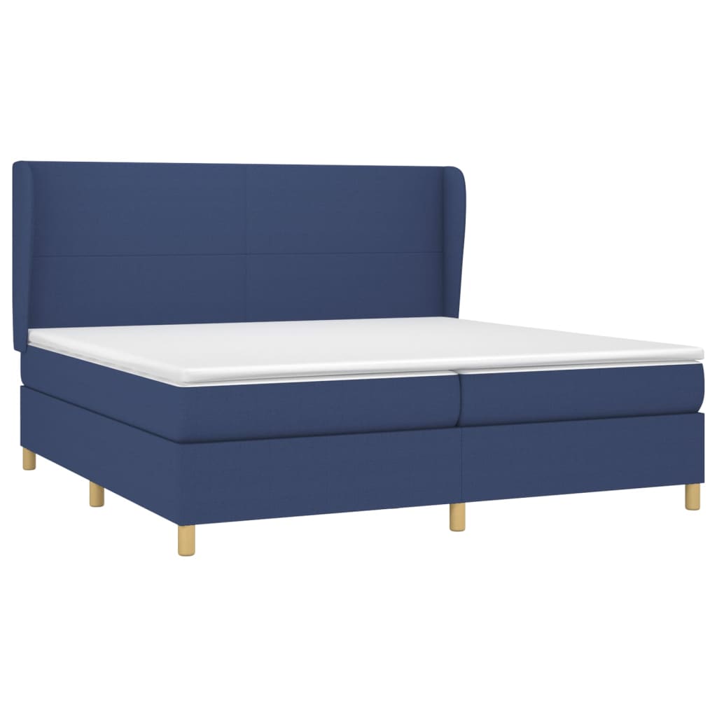 Boxspring Met Matras Stof Blauw 200 x 200 cm Effen ontwerp