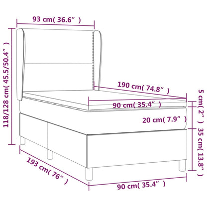 Boxspring Met Matras Stof Donkergrijs 90 x 190 cm Effen met spijkers