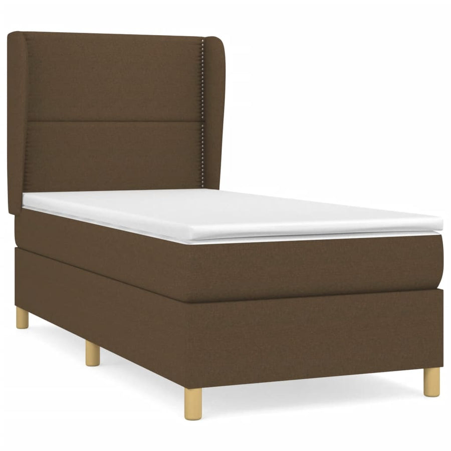 Boxspring Met Matras Stof Donkerbruin 90 x 190 cm Effen met spijkers