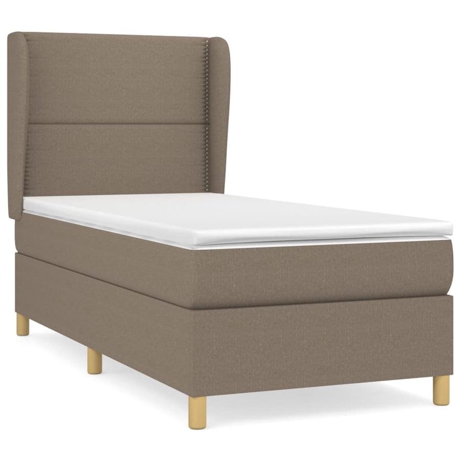 Boxspring met matras stof taupe 90x190 cm 90 x 190 cm Effen met spijkers