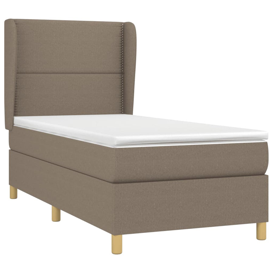 Boxspring met matras stof taupe 90x190 cm 90 x 190 cm Effen met spijkers