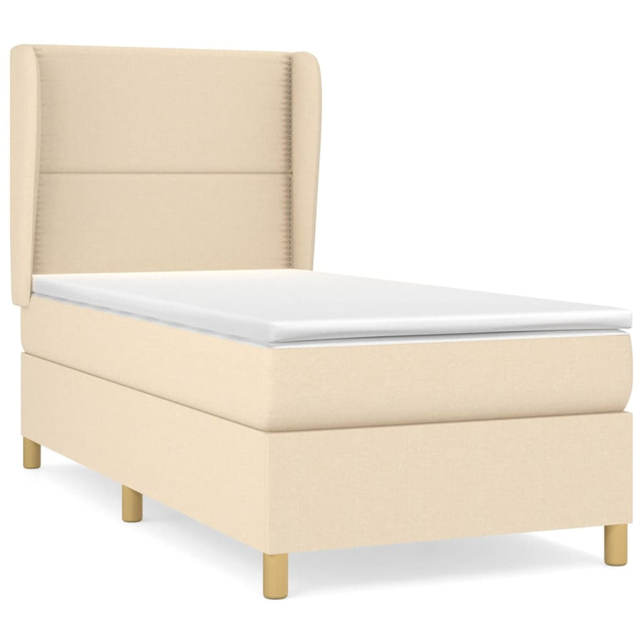 Boxspring met matras stof crèmekleurig 90x190 cm 90 x 190 cm Crème