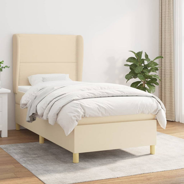 Boxspring met matras stof crèmekleurig 90x190 cm 90 x 190 cm Crème