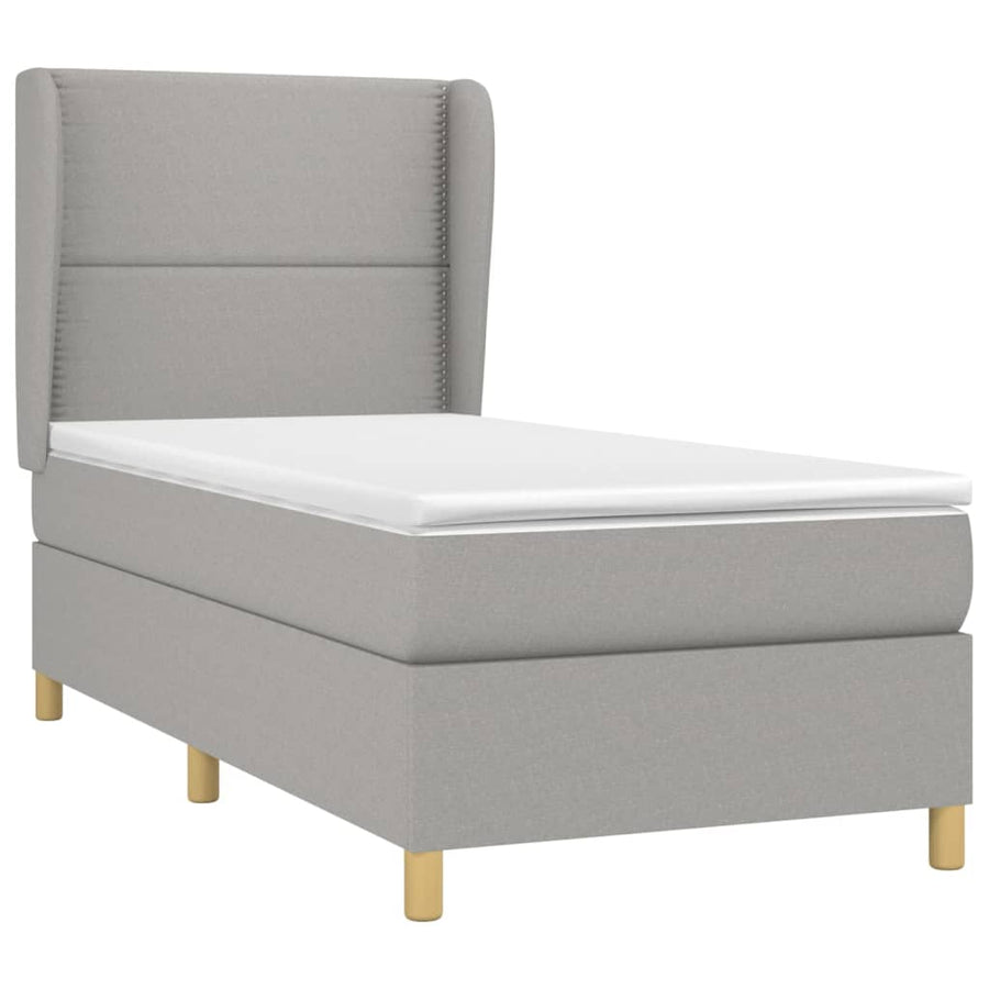 Boxspring Met Matras Stof Lichtgrijs 90 x 200 cm Effen met spijkers