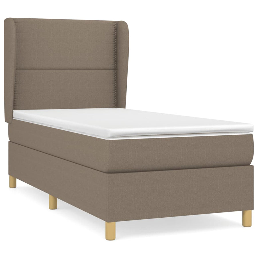 Boxspring met matras stof taupe 90x200 cm 90 x 200 cm Effen met spijkers