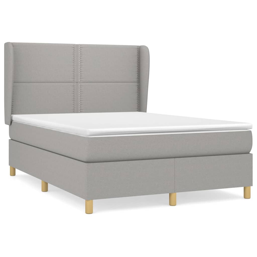 Boxspring Met Matras Stof Lichtgrijs 140 x 190 cm Effen met spijkers