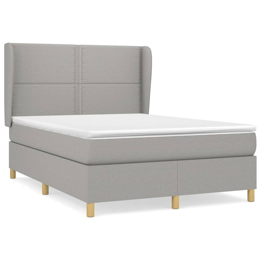 Boxspring Met Matras Stof Lichtgrijs 140 x 190 cm Effen met spijkers