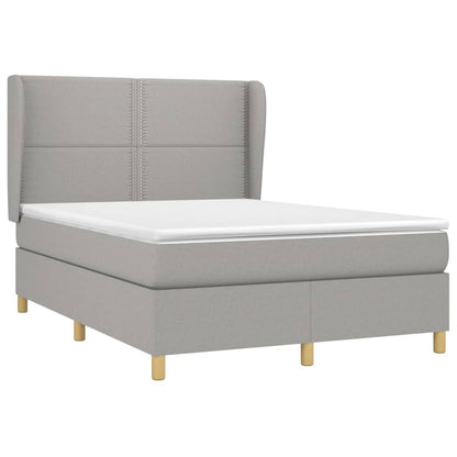 Boxspring Met Matras Stof Lichtgrijs 140 x 190 cm Effen met spijkers