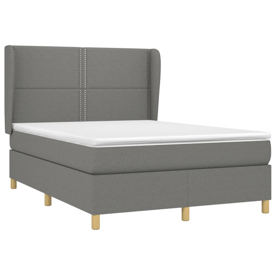 Boxspring Met Matras Stof Donkergrijs 140 x 190 cm Effen met spijkers