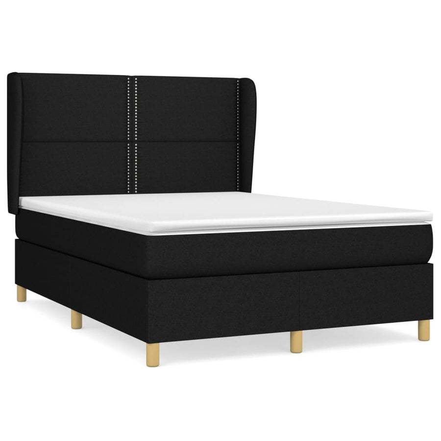 Boxspring Met Matras Stof Zwart 140 x 190 cm Effen met spijkers