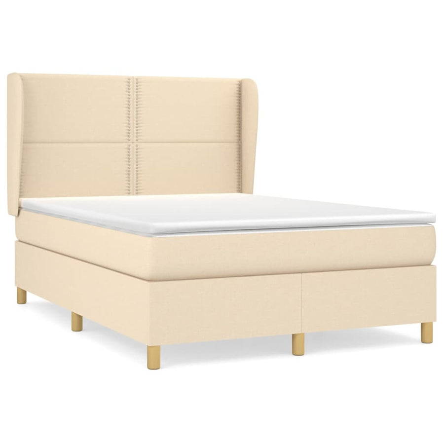 Boxspring met matras stof crèmekleurig 140x190 cm 140 x 190 cm Effen met spijkers