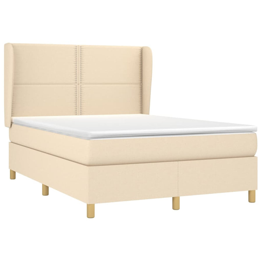 Boxspring met matras stof crèmekleurig 140x190 cm 140 x 190 cm Effen met spijkers