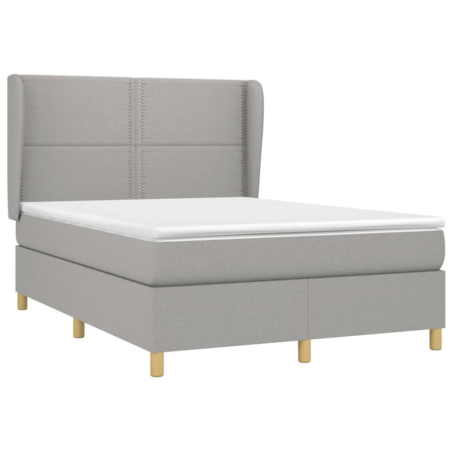 Boxspring Met Matras Stof Lichtgrijs 140 x 200 cm Effen met spijkers