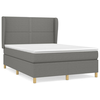 Boxspring Met Matras Stof Donkergrijs 140 x 200 cm Effen met spijkers