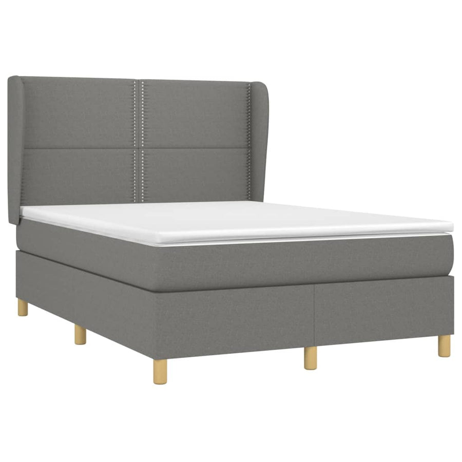 Boxspring Met Matras Stof Donkergrijs 140 x 200 cm Effen met spijkers