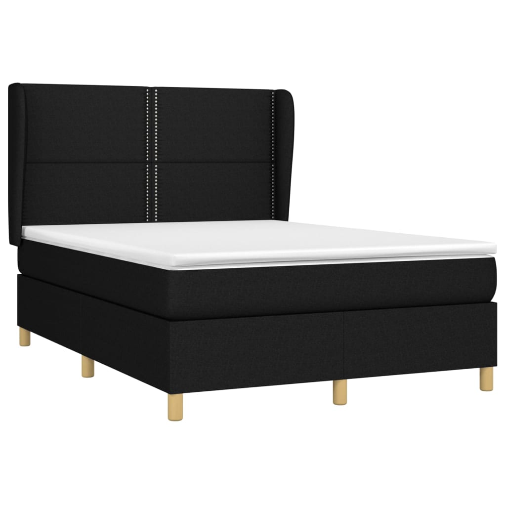 Boxspring Met Matras Stof Zwart 140 x 200 cm Effen met spijkers