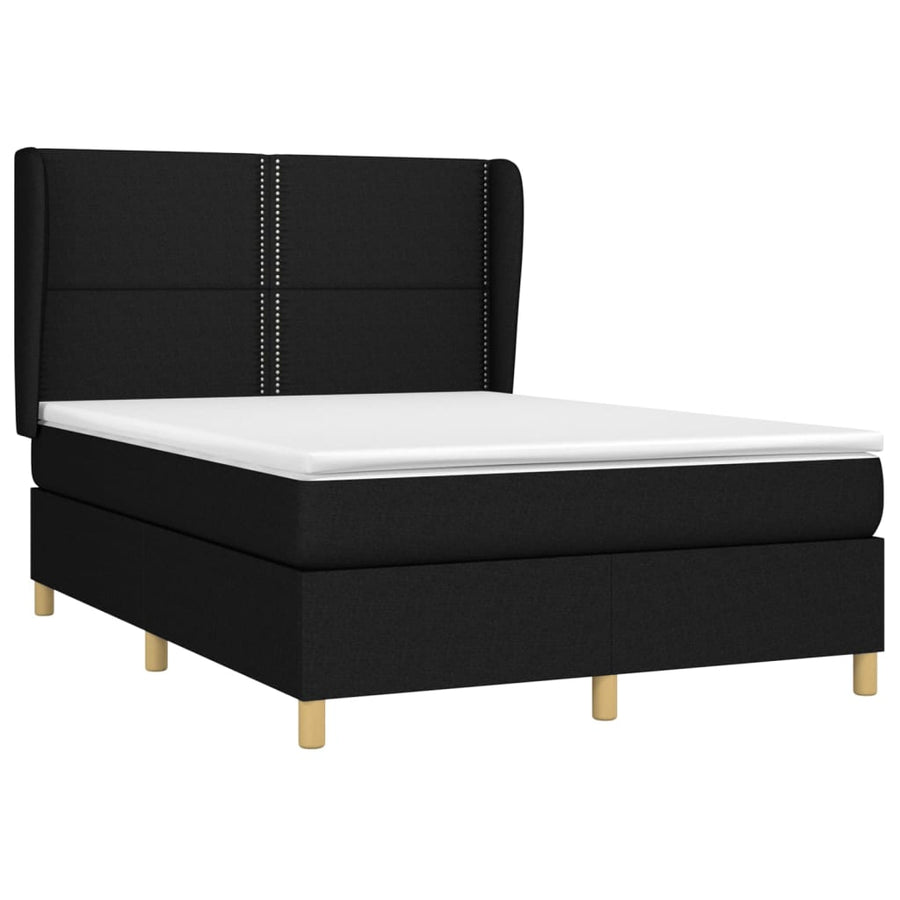 Boxspring Met Matras Stof Zwart 140 x 200 cm Effen met spijkers