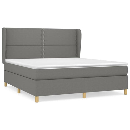 Boxspring Met Matras Stof Donkergrijs 160 x 200 cm Effen met spijkers