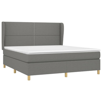 Boxspring Met Matras Stof Donkergrijs 160 x 200 cm Effen met spijkers