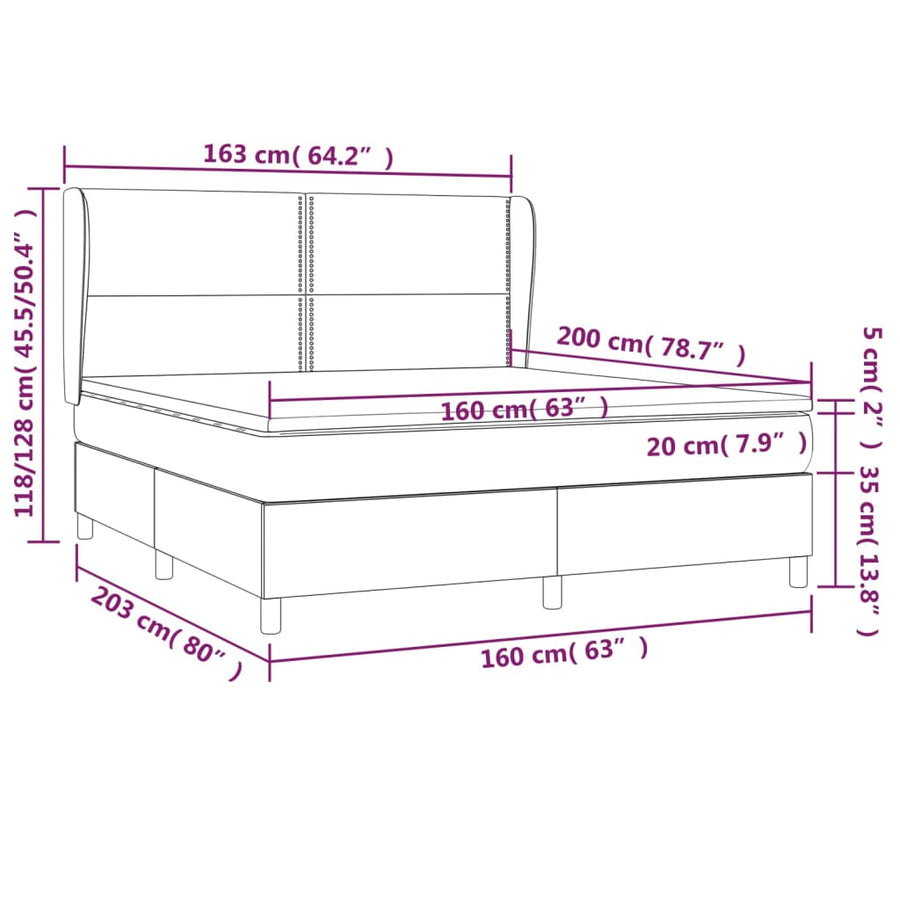 Boxspring Met Matras Stof Zwart 160 x 200 cm Effen met spijkers