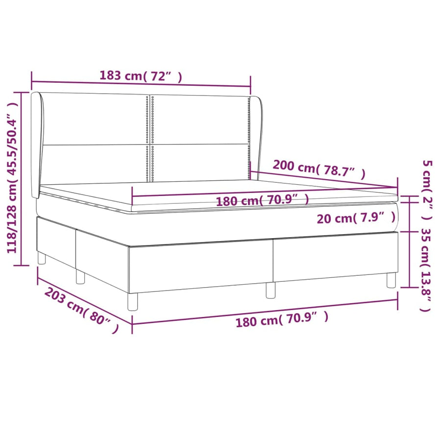 Boxspring Met Matras Stof Donkergrijs 180 x 200 cm Effen met spijkers
