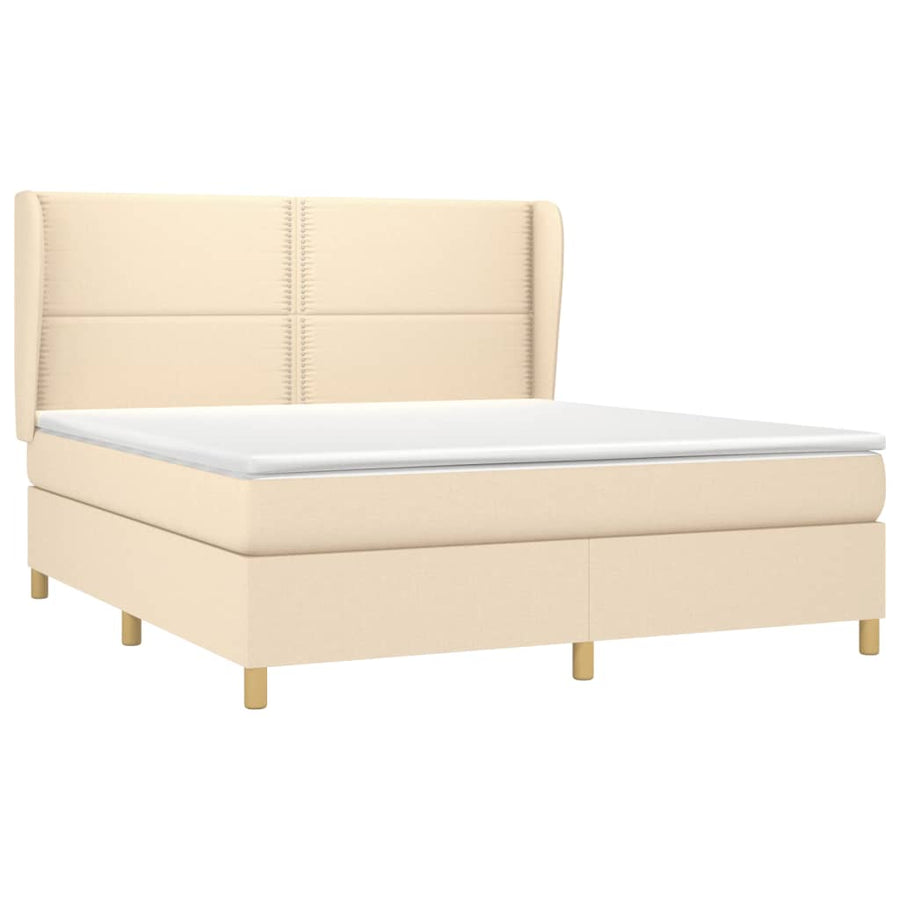 Boxspring Met Matras Stof Crèmekleurig 180X200 Cm 180 x 200 cm Effen met spijkers