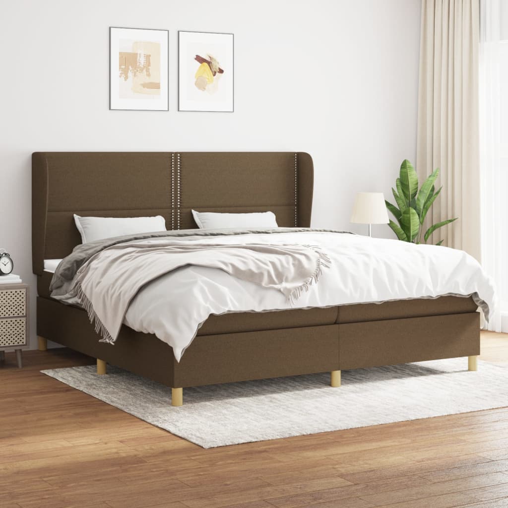 Boxspring Met Matras Stof Donkerbruin 200 x 200 cm Effen met spijkers