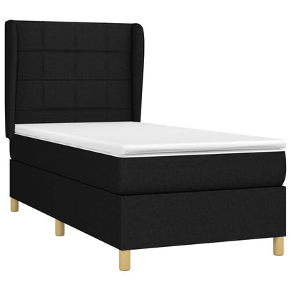 Boxspring Met Matras Stof Zwart 90 x 190 cm Blok met vierkanten