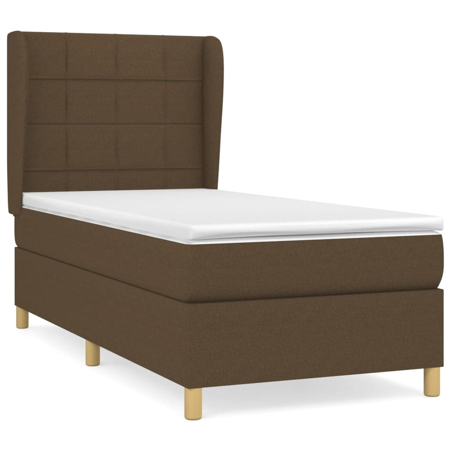 Boxspring Met Matras Stof Donkerbruin 90 x 190 cm Blok met vierkanten