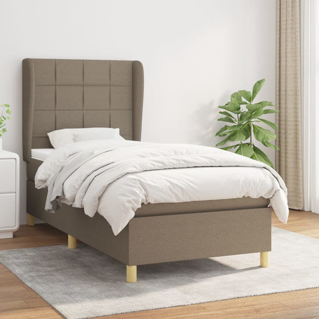 Boxspring Met Matras Stof Taupe 90 x 190 cm Blok met vierkanten