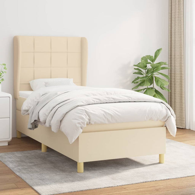 Boxspring met matras stof crèmekleurig 90x190 cm 90 x 190 cm Crème