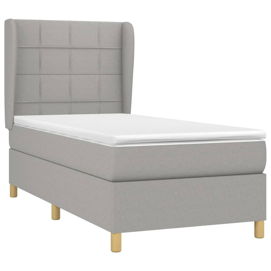 Boxspring Met Matras Stof Lichtgrijs 90 x 200 cm Blok met vierkanten