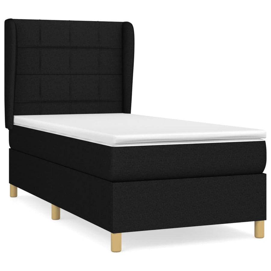 Boxspring Met Matras Stof Zwart 90 x 200 cm Blok met vierkanten