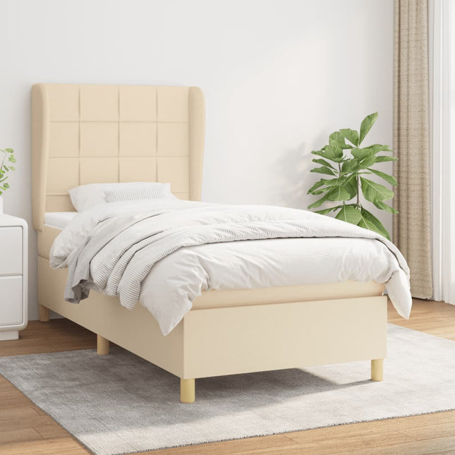 Boxspring met matras stof crèmekleurig 90x200 cm 90 x 200 cm Crème