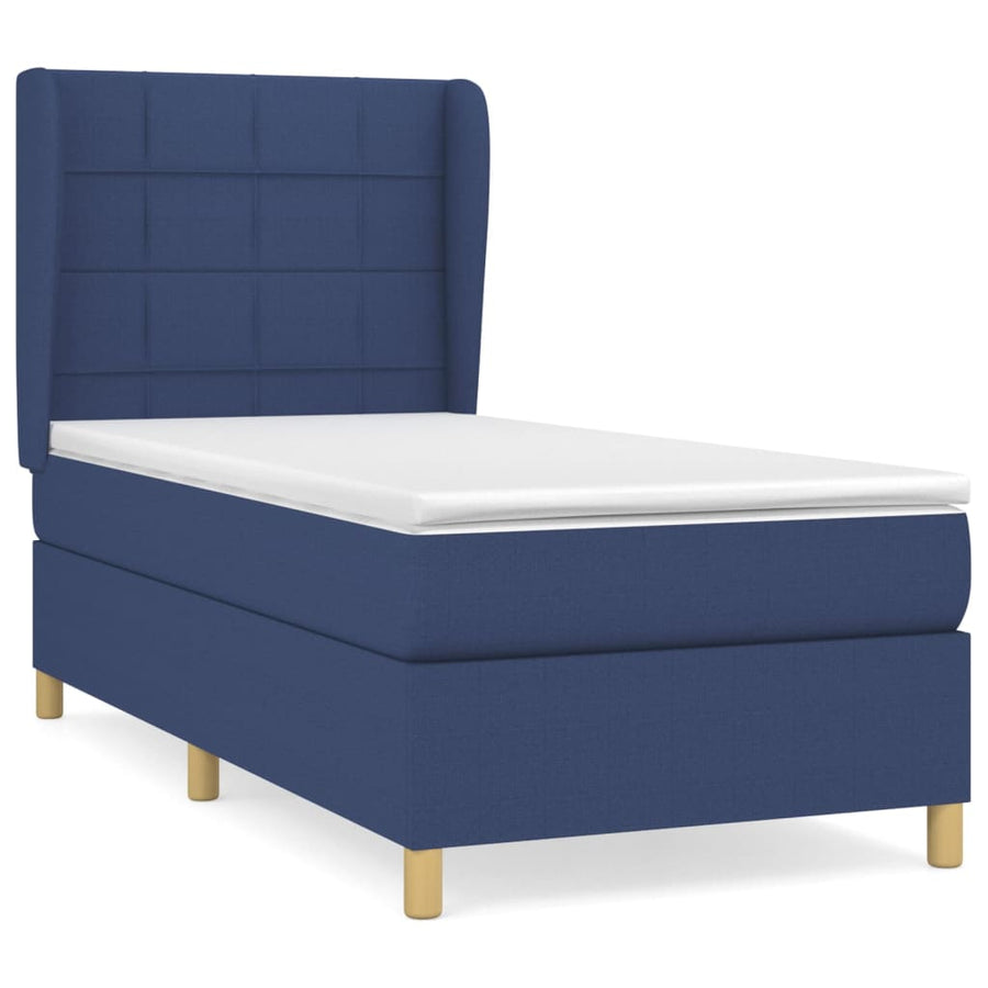 Boxspring Met Matras Stof Blauw 100 x 200 cm Blok met vierkanten
