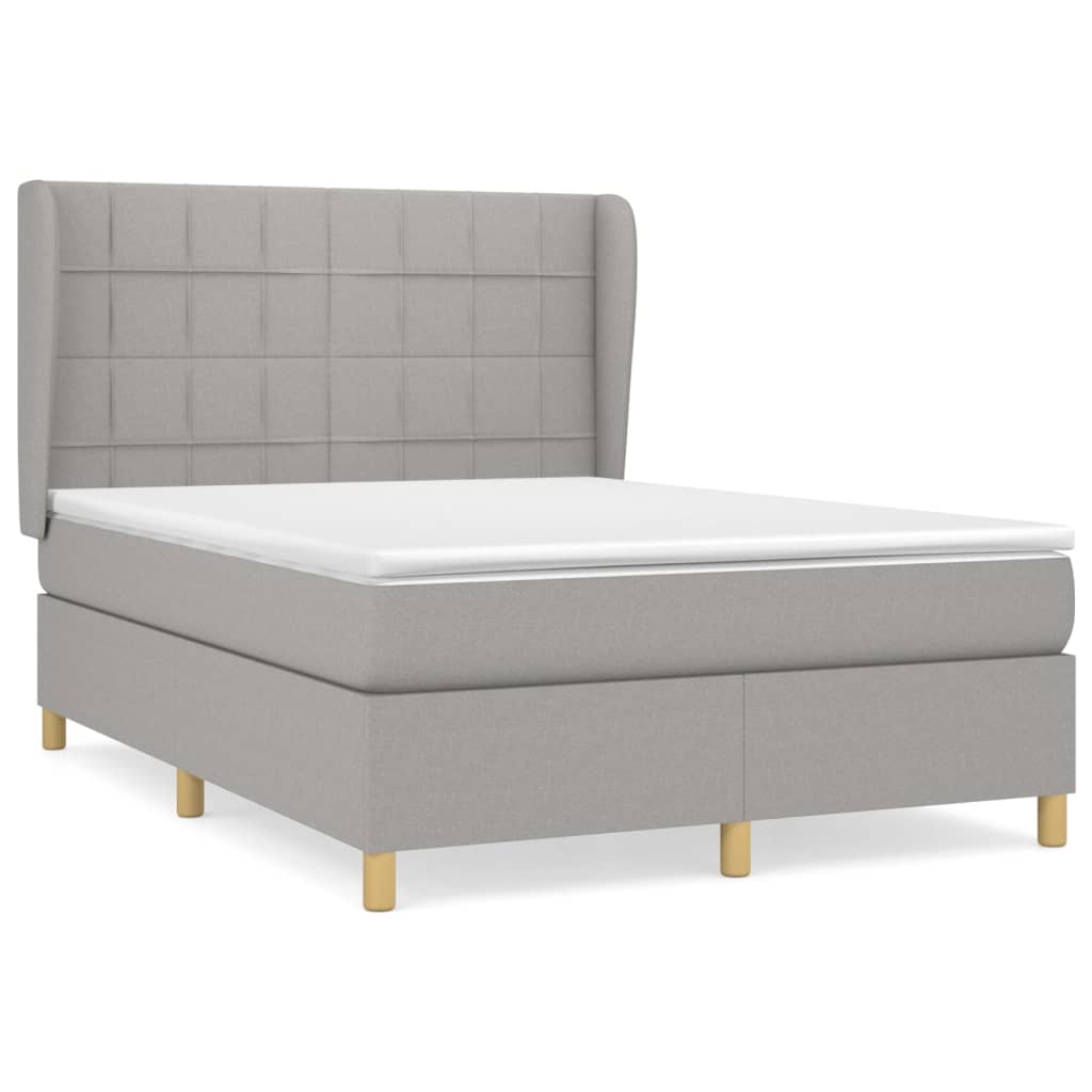 Boxspring Met Matras Stof Lichtgrijs 140 x 190 cm Blok met vierkanten