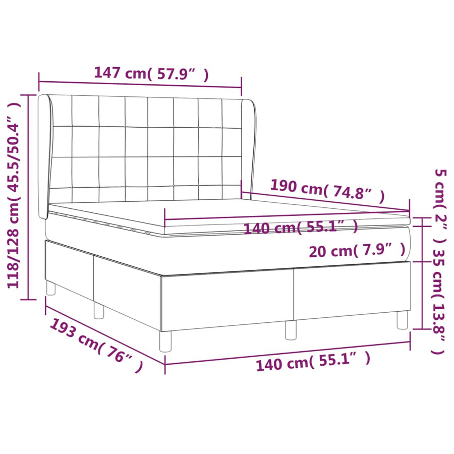Boxspring Met Matras Stof Donkerbruin 140 x 190 cm Blok met vierkanten