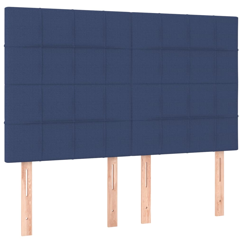 Boxspring Met Matras Stof Blauw 140 x 190 cm Blok met vierkanten