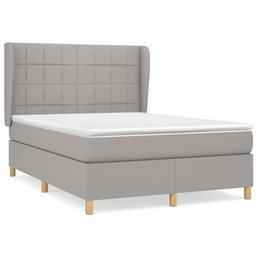 Boxspring Met Matras Stof Lichtgrijs 140 x 200 cm Blok met vierkanten