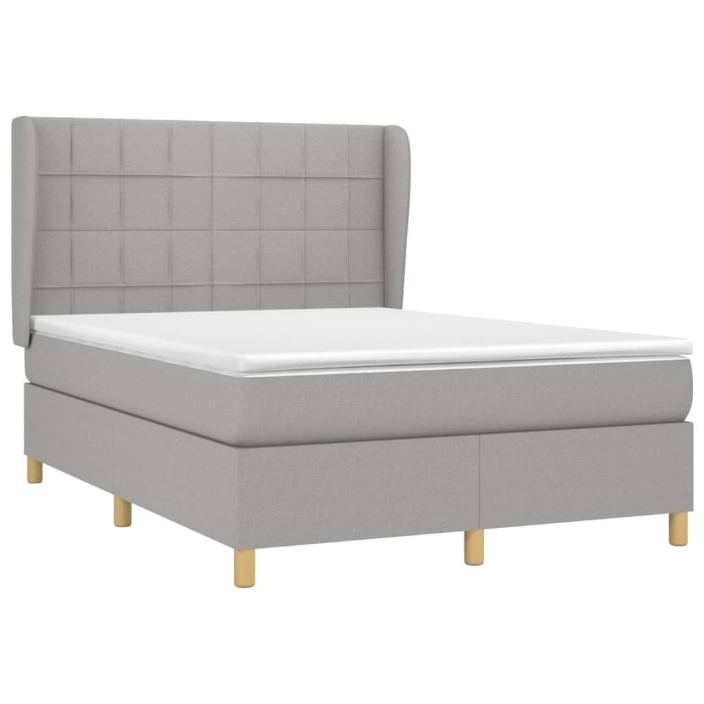 Boxspring Met Matras Stof Lichtgrijs 140 x 200 cm Blok met vierkanten