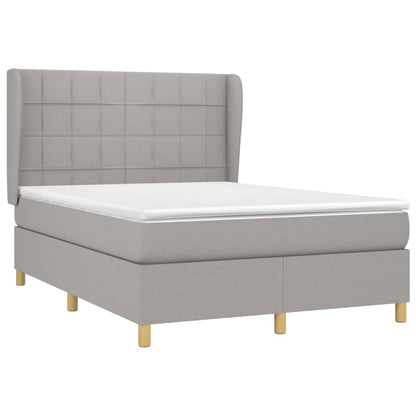 Boxspring Met Matras Stof Lichtgrijs 140 x 200 cm Blok met vierkanten